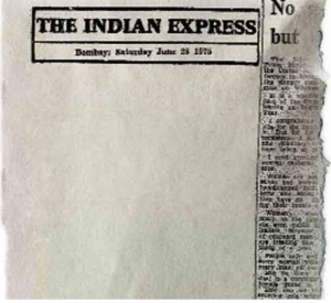 28 June 1975 : Blank Edit  Page in The Indian Express Newspaper in Protest Against the Emergency 
